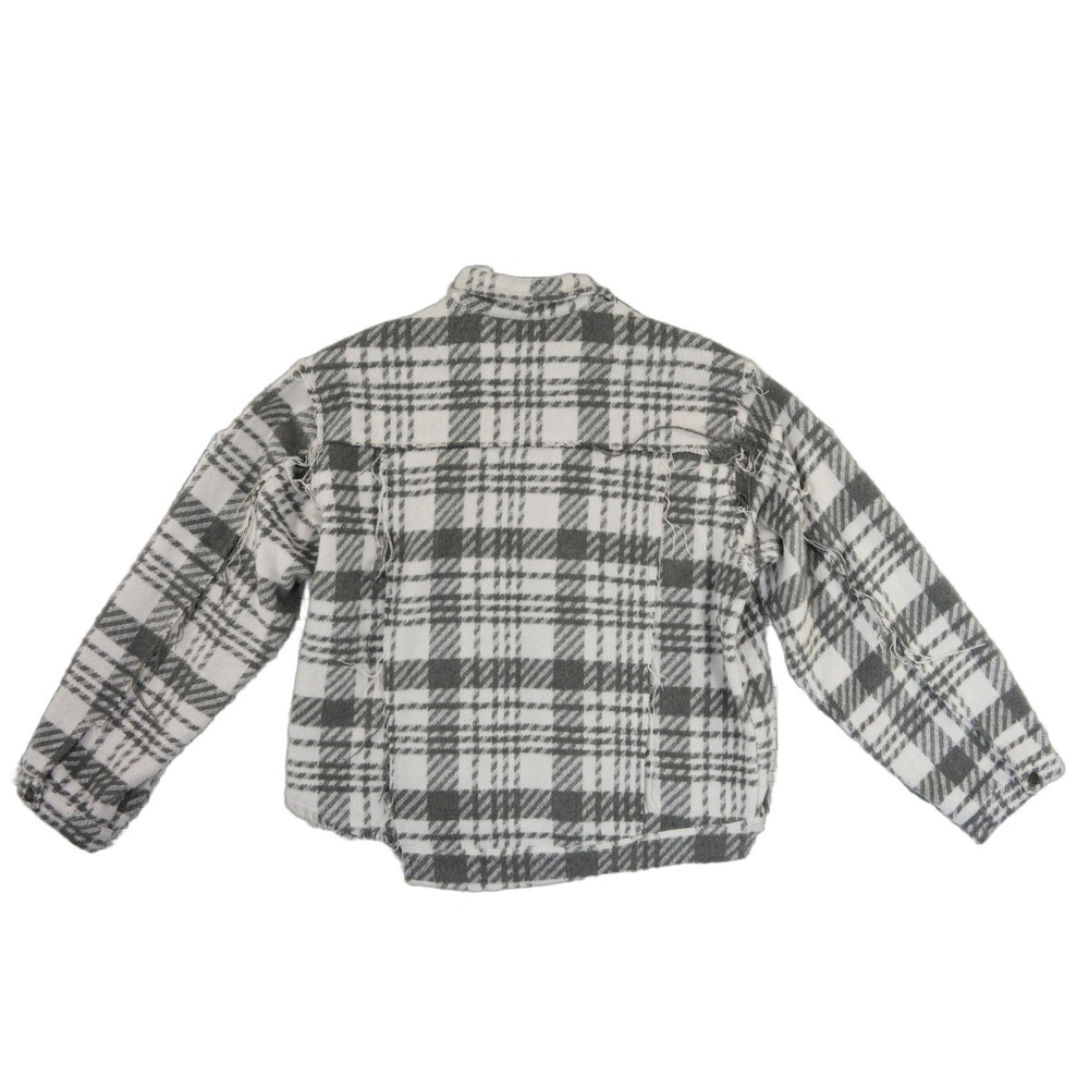 POL Anthropologie Shacket Jacket Women's Size Large Grey White Plaid Top - Picture 3 of 8